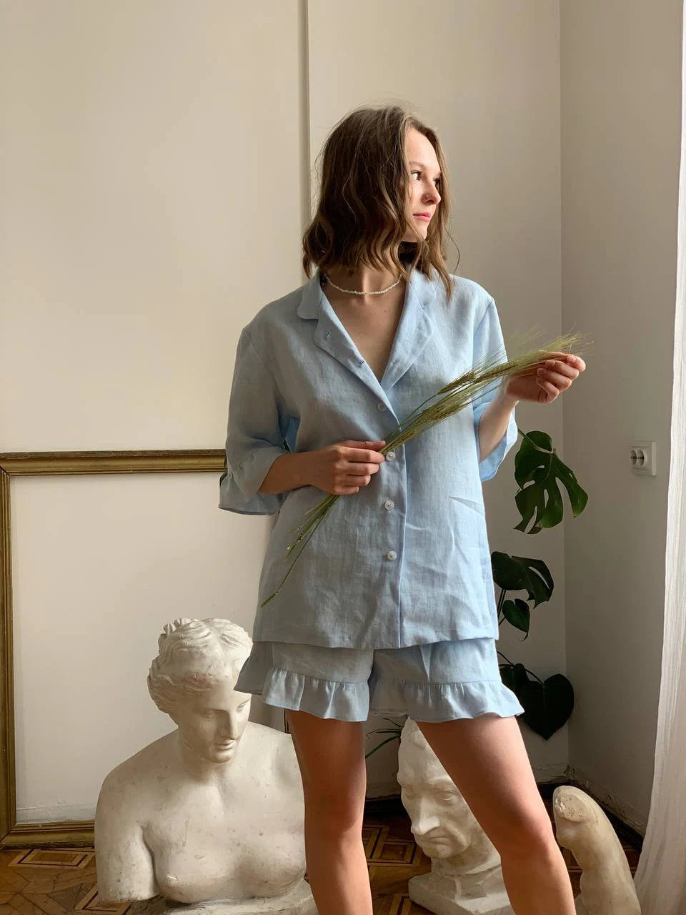 Handmade Linen Pajama Set: Women's Sleepwear, Plus Size Available