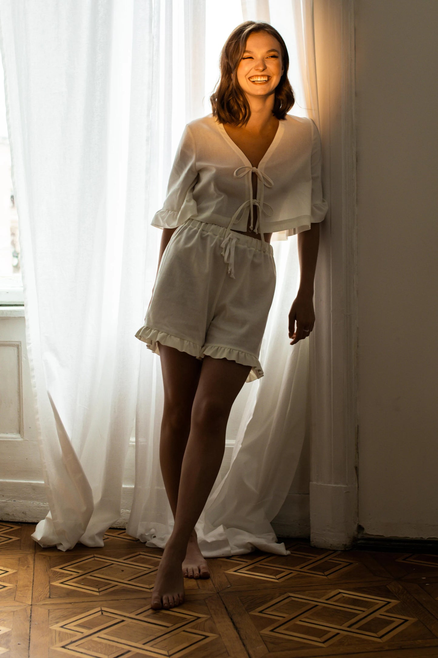 Handmade White Linen Pajama Set, Bridal Sleepwear