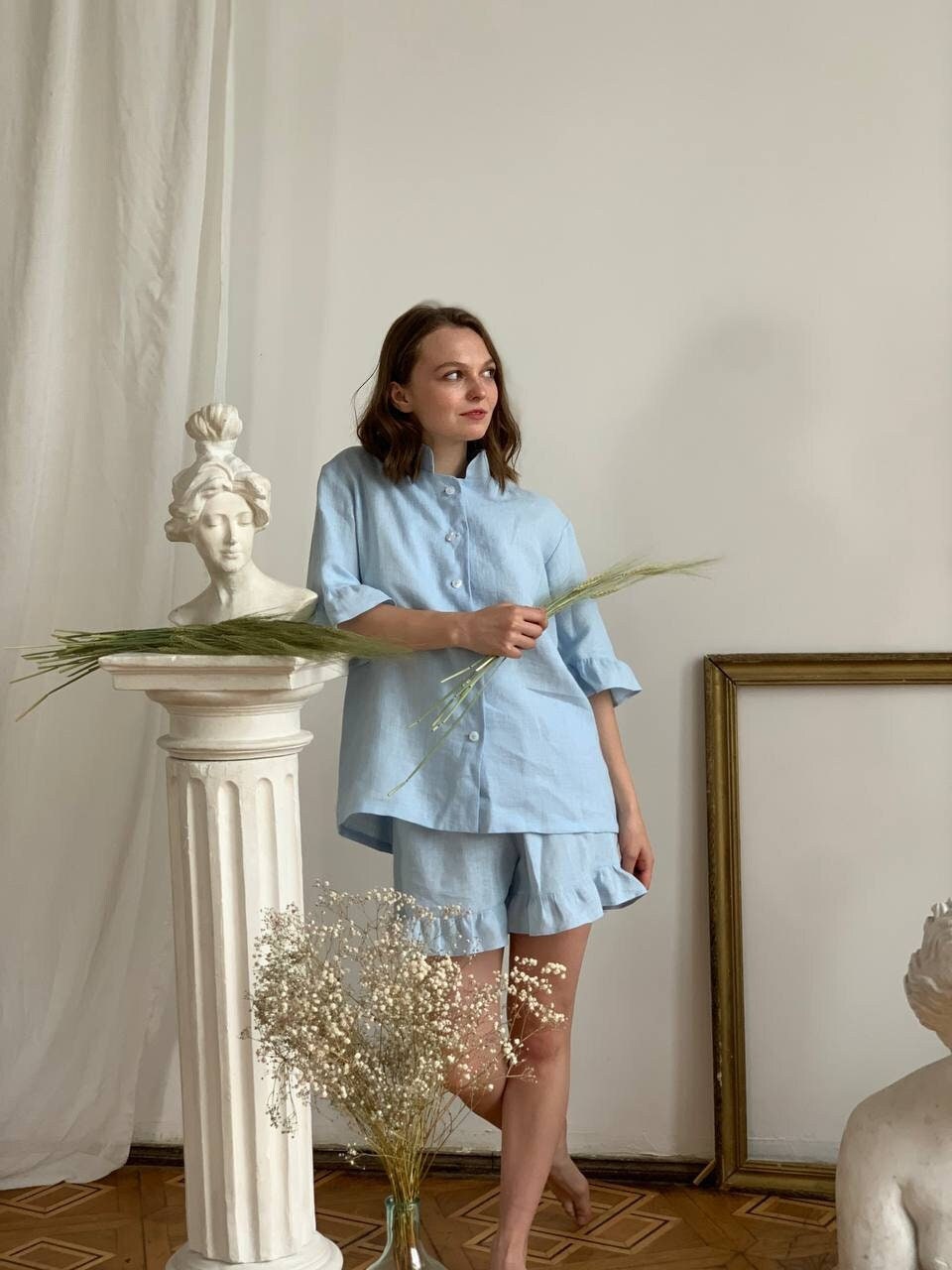 Handmade Linen Pajama Set: Women's Sleepwear, Plus Size Available