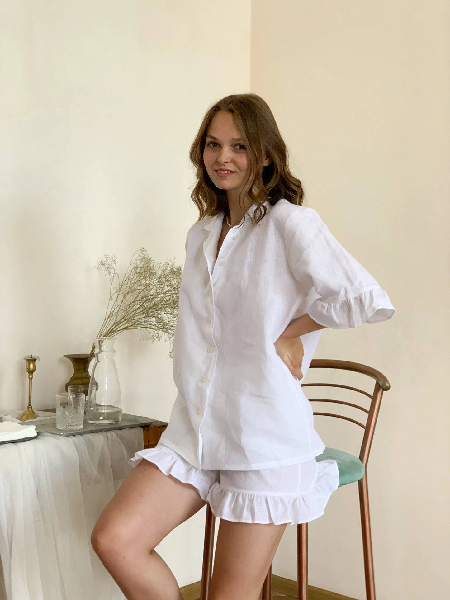 Handmade Linen Pajama Set: Women's Sleepwear, Plus Size Available