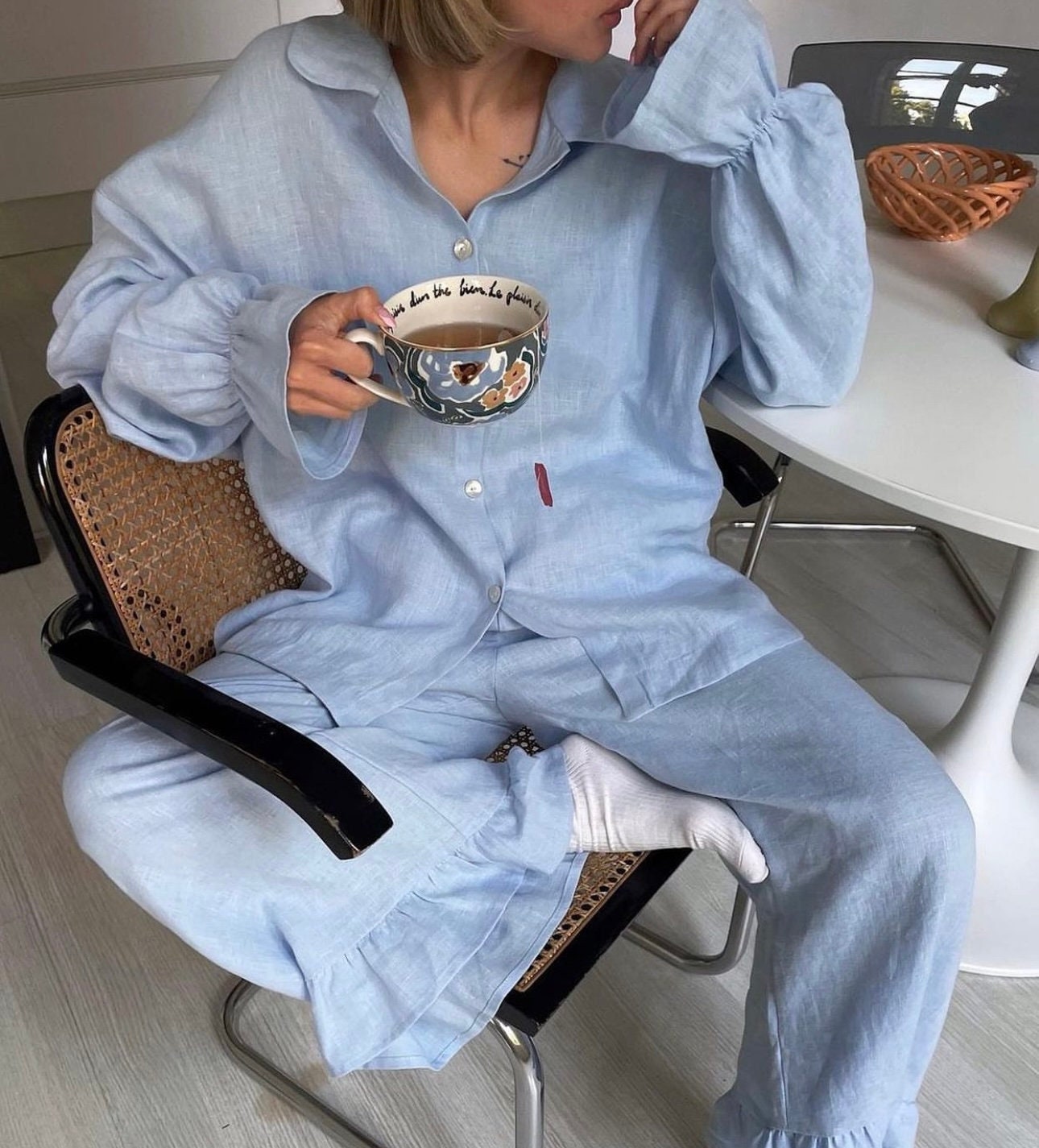 Handmade Linen Pajama Set: Soft Long Sleeve Sleepwear