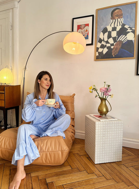 Blue Natural Linen Two Piece Set, Linen Pajamas Set for Women, Linen Soft Sleepwear, Bridesmaid Pajamas, Mother's Day Gift, Gift for Sister