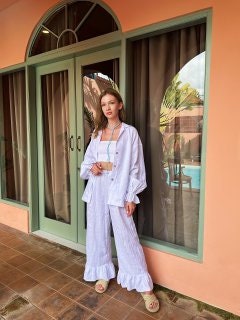 Handmade Linen Pajama Set: Soft Long Sleeve Sleepwear