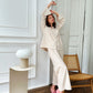 Ivory Linen Pajama Set, Long Sleeve Loungewear, Plus Size Available