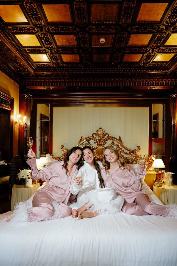 Luxury Silk Bridal Pajamas with Feather