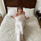 Bridesmaid Bachelorette Feather Pajama Set White Satin Bridal Getting Ready Outfit