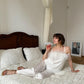 Bridesmaid Bachelorette Feather Pajama Set White Satin Bridal Getting Ready Outfit
