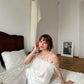 Bridesmaid Bachelorette Feather Pajama Set White Satin Bridal Getting Ready Outfit