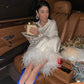 Luxury Silk Bridal Pajamas with Feather