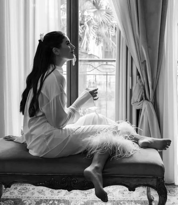 Luxury Silk Bridal Pajamas with Feather