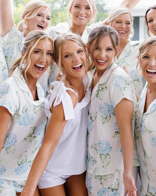 White Linen Bridal Pajamas Set for Bride