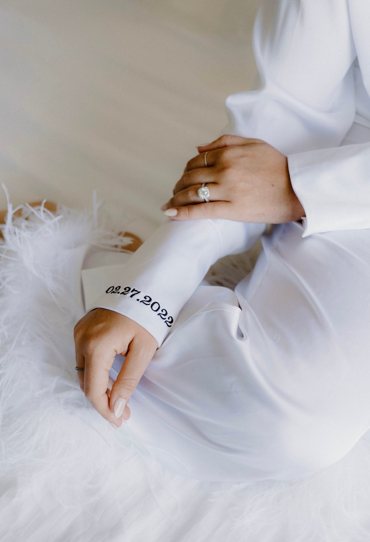 Luxury Silk Bridal Pajamas with Feather